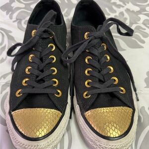 Converse All Stars Black Gold White Women's so 8 Sneakers w/ gold snakeskin toe